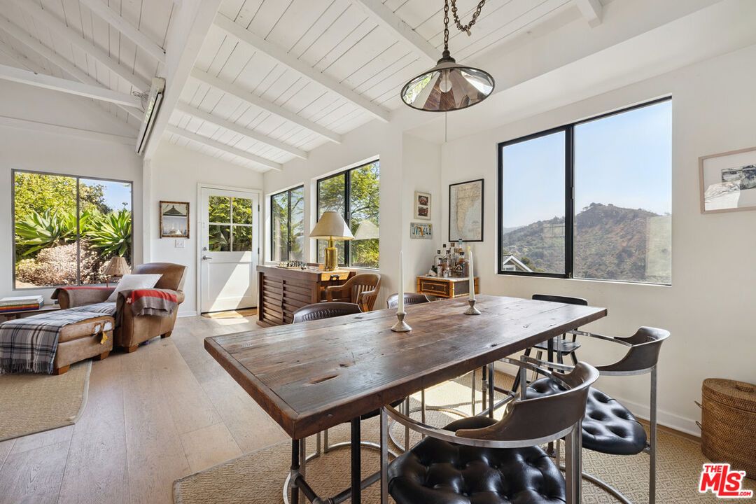 Dining room, Interior, Living room, Pendant Lights, Wood Texture Flooring