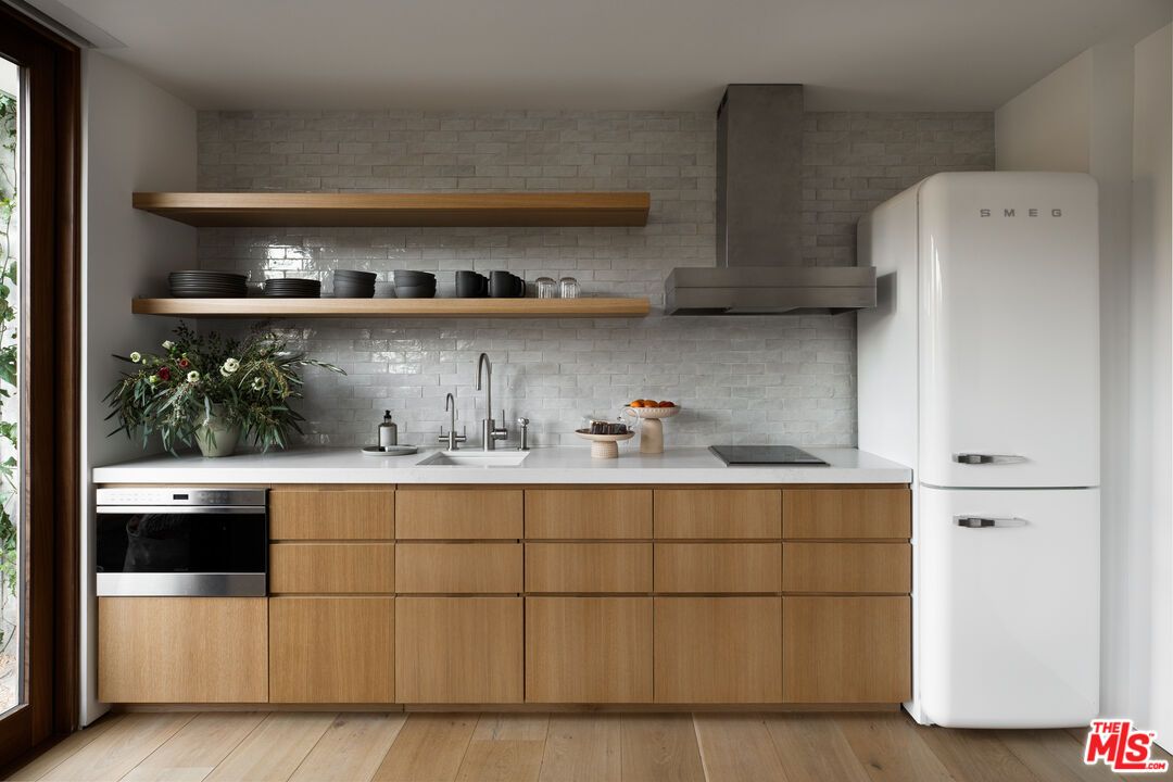 Interior, Kitchen, Stainless Steel Appliances, Stone Walls, Wood Texture Flooring