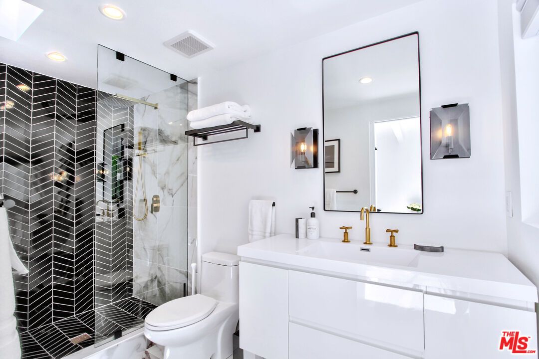 Bathroom, Glass Shower, Interior, Marble Walls, Recessed Lighting