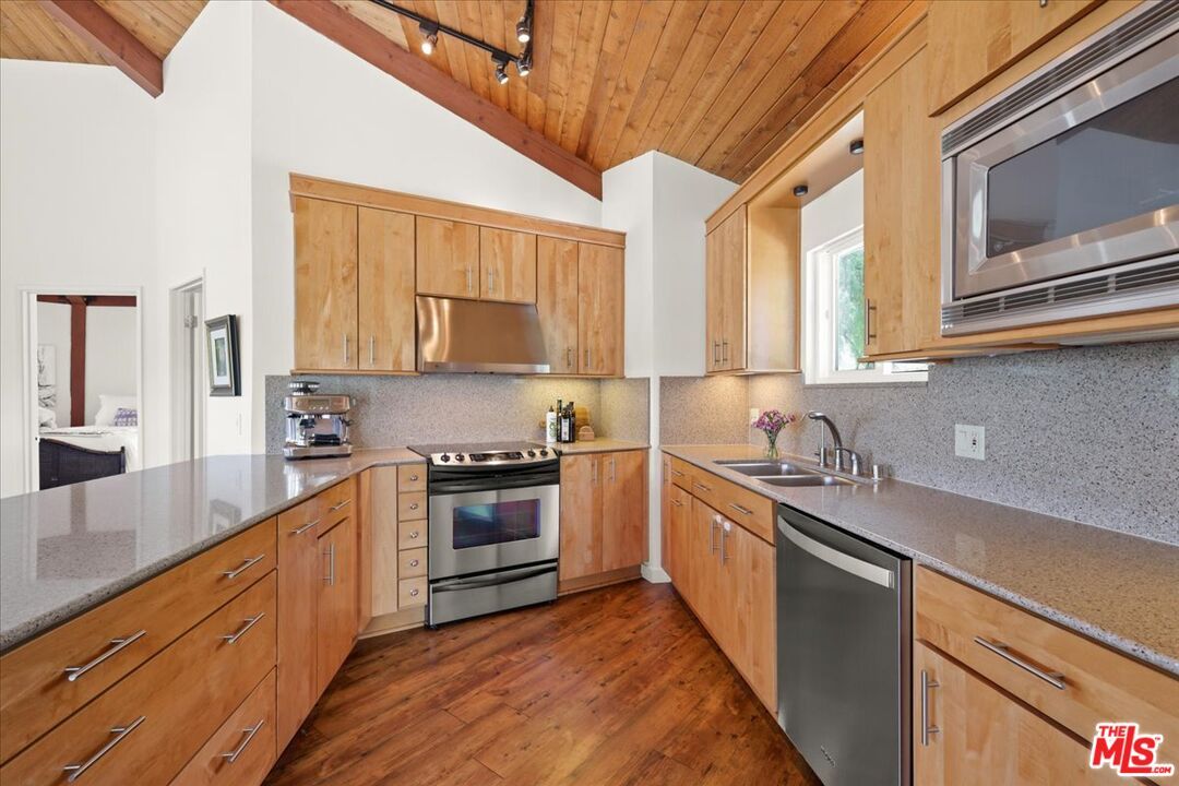 Interior, Kitchen, Stainless Steel Appliances, Wooden Ceilings, Wood Texture Flooring