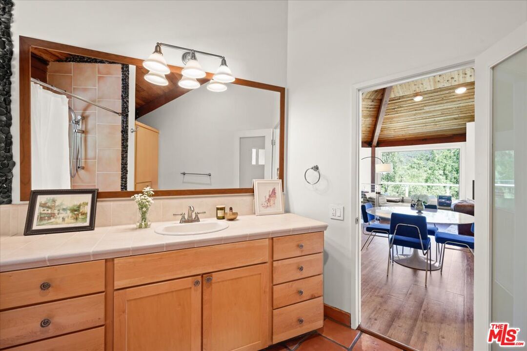 Bathroom, Interior, Tile Countertops, Wood Texture Flooring
