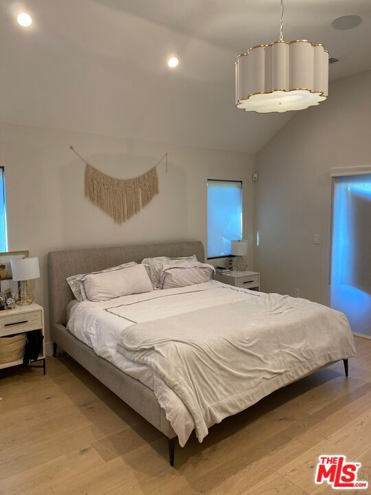 Bedroom, Interior, Pendant Lights, Recessed Lighting, Wood Texture Flooring