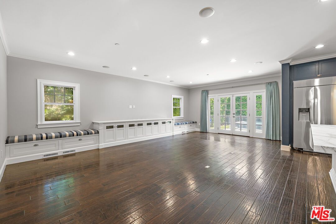 Empty room, Interior, Kitchen, Recessed Lighting, Wood Texture Flooring