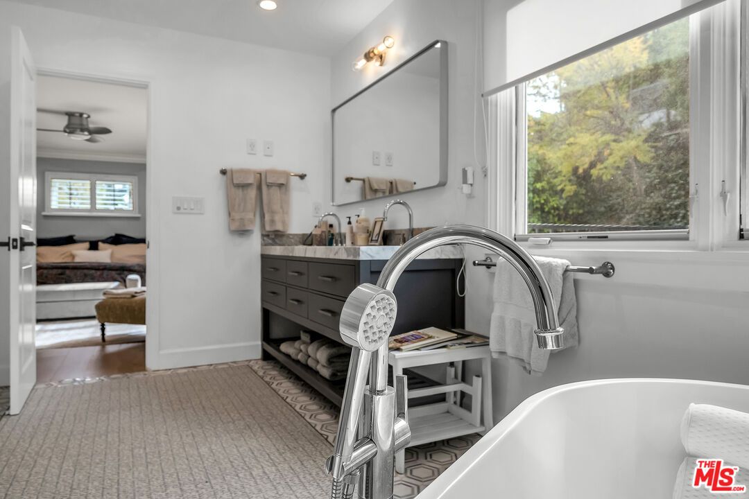 Bathroom, Bedroom, Free Standing Baths, Interior, Recessed Lighting, Wood Texture Flooring