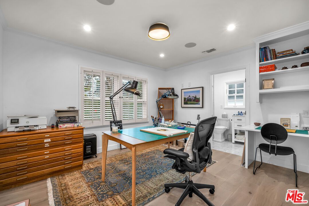 Home Office, Interior, Recessed Lighting, Wood Texture Flooring