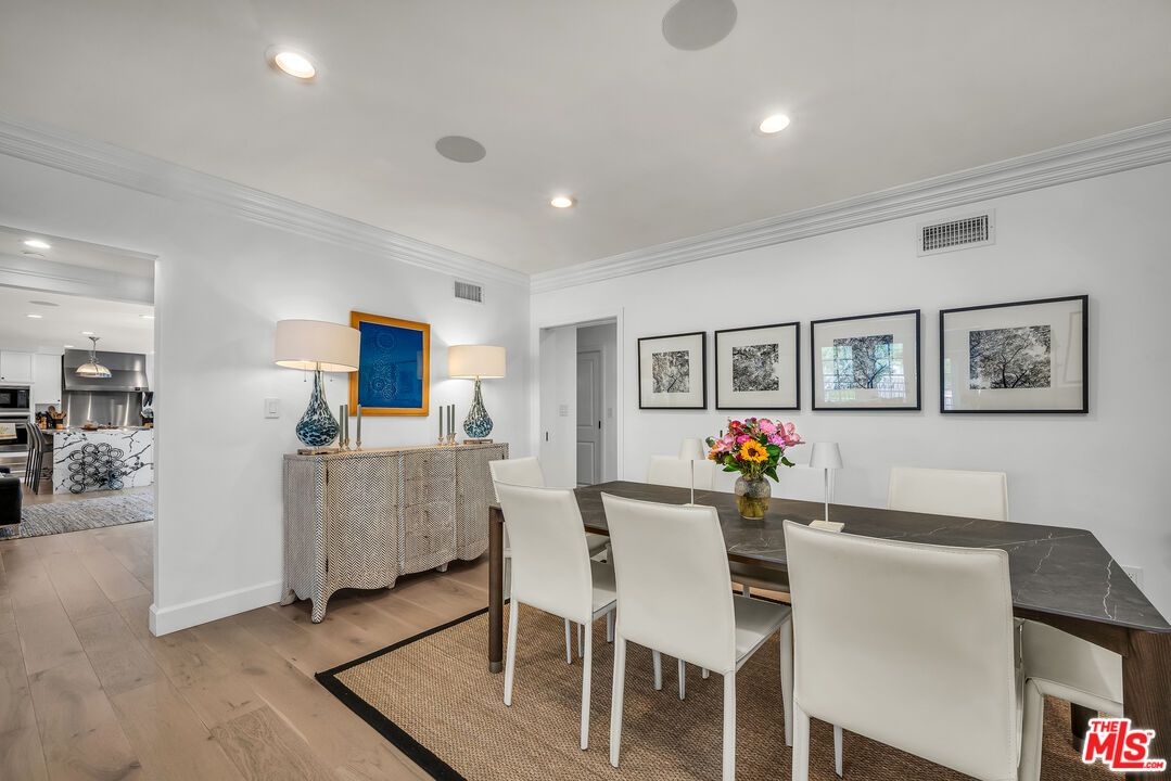 Dining room, Interior, Recessed Lighting, Stainless Steel Appliances, Wood Texture Flooring