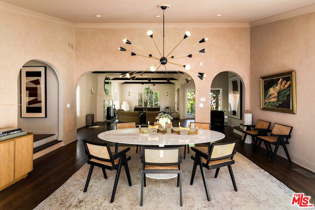 Dining room, Interior, Living room, Pendant Lights, Recessed Lighting, Wood Texture Flooring