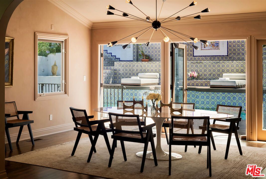 Dining room, Interior, Pendant Lights, Wood Texture Flooring