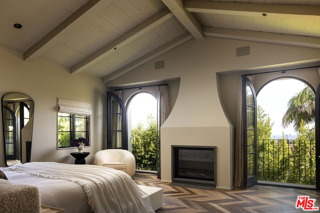 Bedroom, Fireplace, Interior, Wooden Ceilings, Wood Texture Flooring