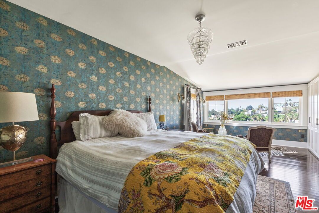 Bedroom, Chandelier, Interior, Wood Texture Flooring