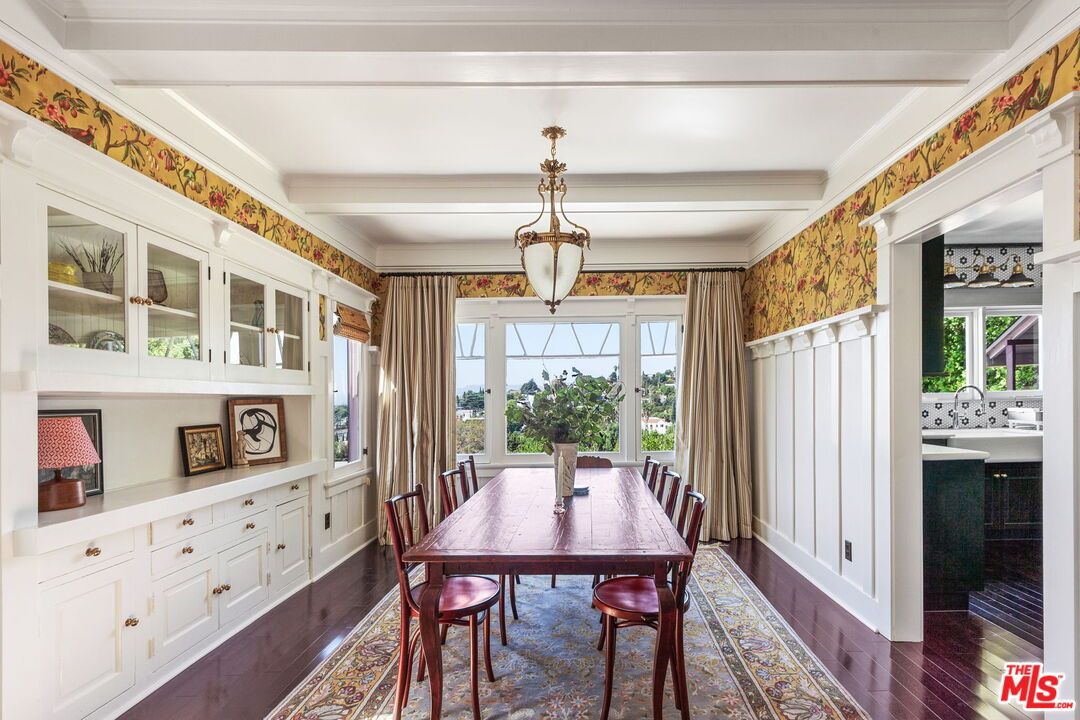 Dining room, Interior, Pendant Lights, Wood Texture Flooring
