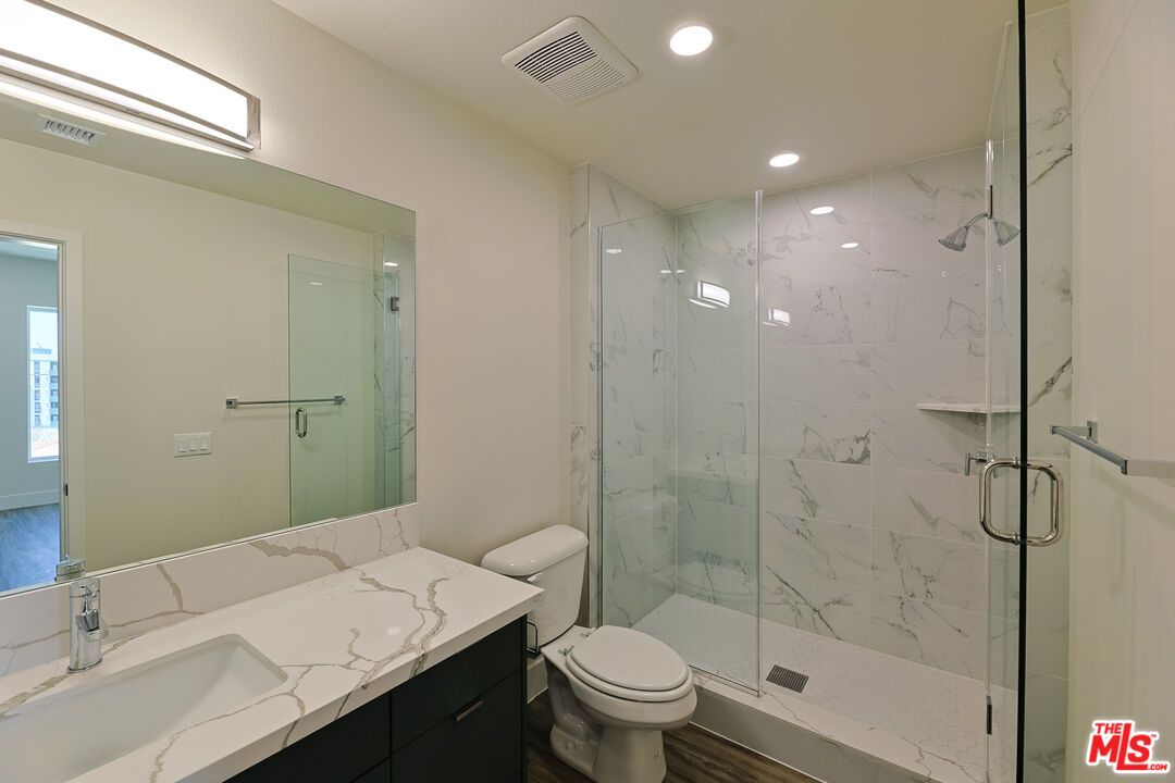 Bathroom, Glass Shower, Interior, Marble Walls, Recessed Lighting