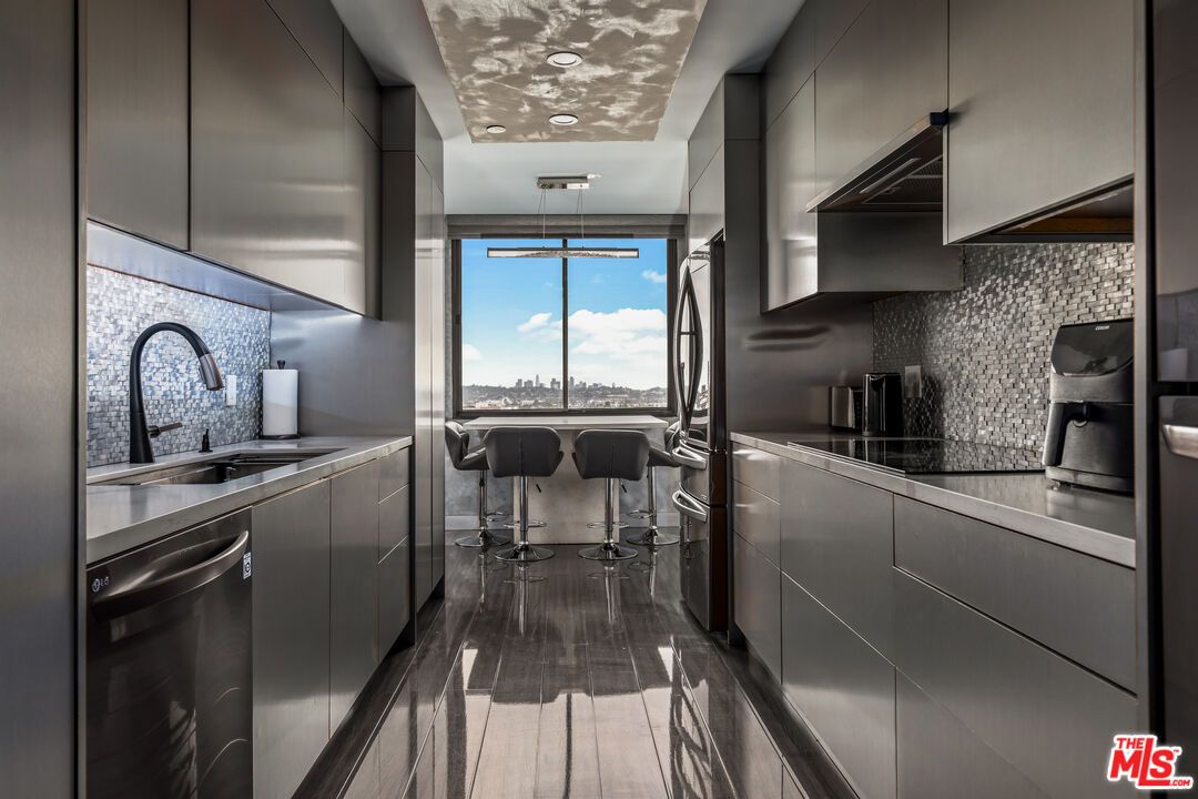 Interior, Kitchen, Pendant Lights, Stainless Steel Appliances, Wood Texture Flooring