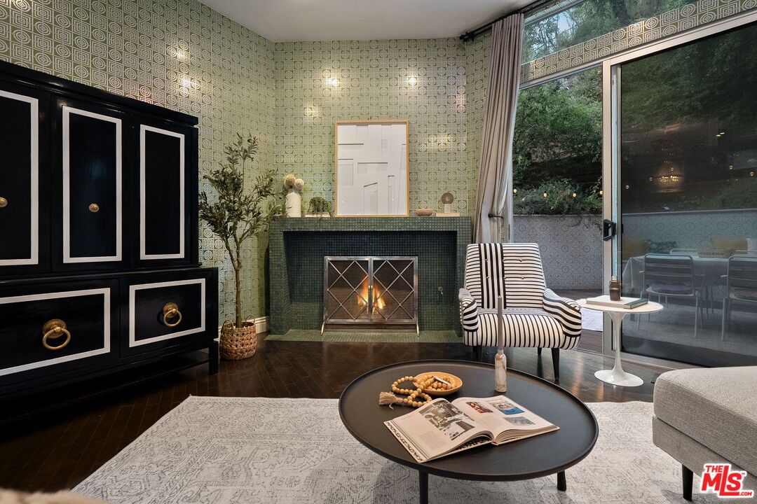 Fireplace, Interior, Recessed Lighting, Wood Texture Flooring