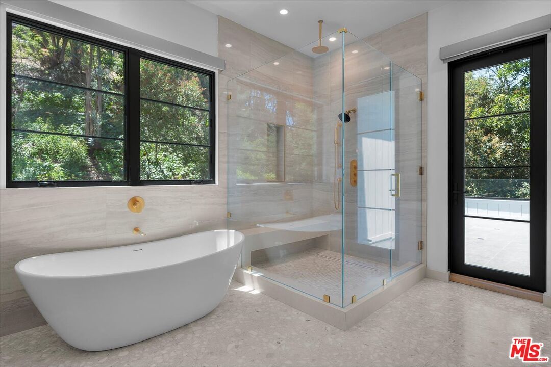 Bathroom, Free Standing Baths, Glass Shower, Interior, Recessed Lighting