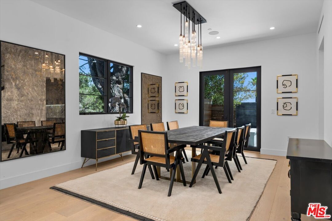 Dining room, Interior, Pendant Lights, Recessed Lighting, Wood Texture Flooring
