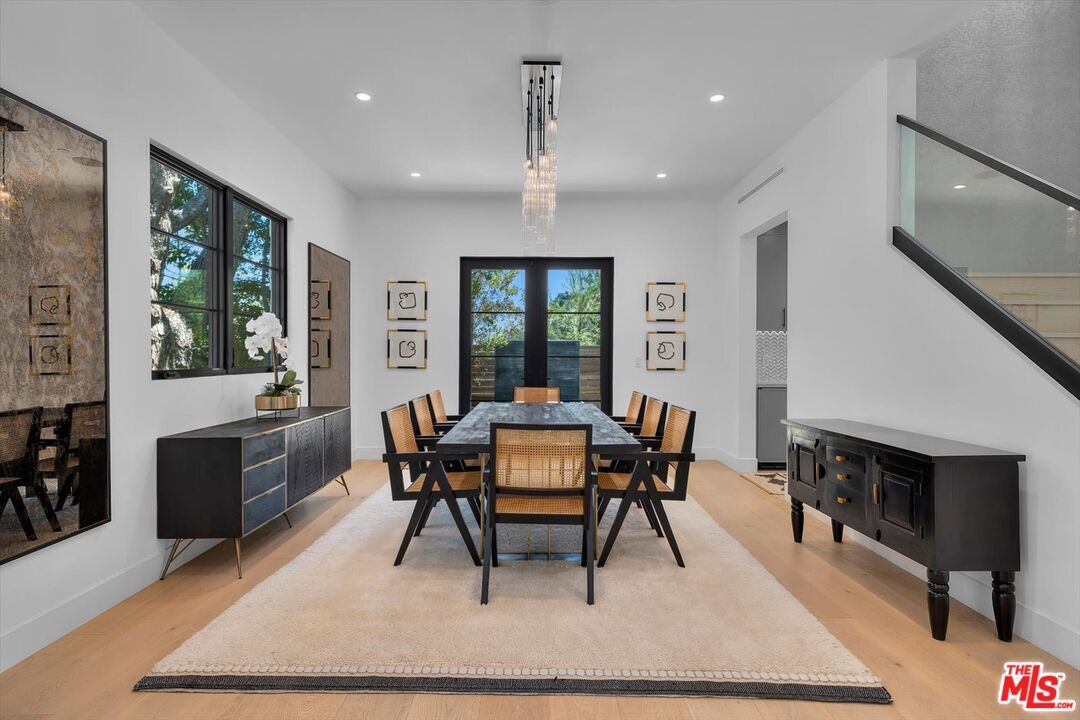 Dining room, Interior, Pendant Lights, Recessed Lighting, Wood Texture Flooring