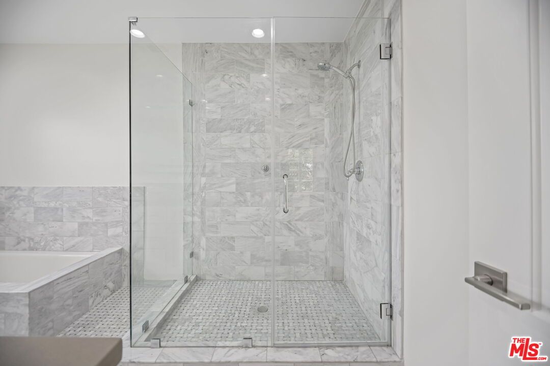 Bathroom, Glass Shower, Interior, Marble Walls, Recessed Lighting