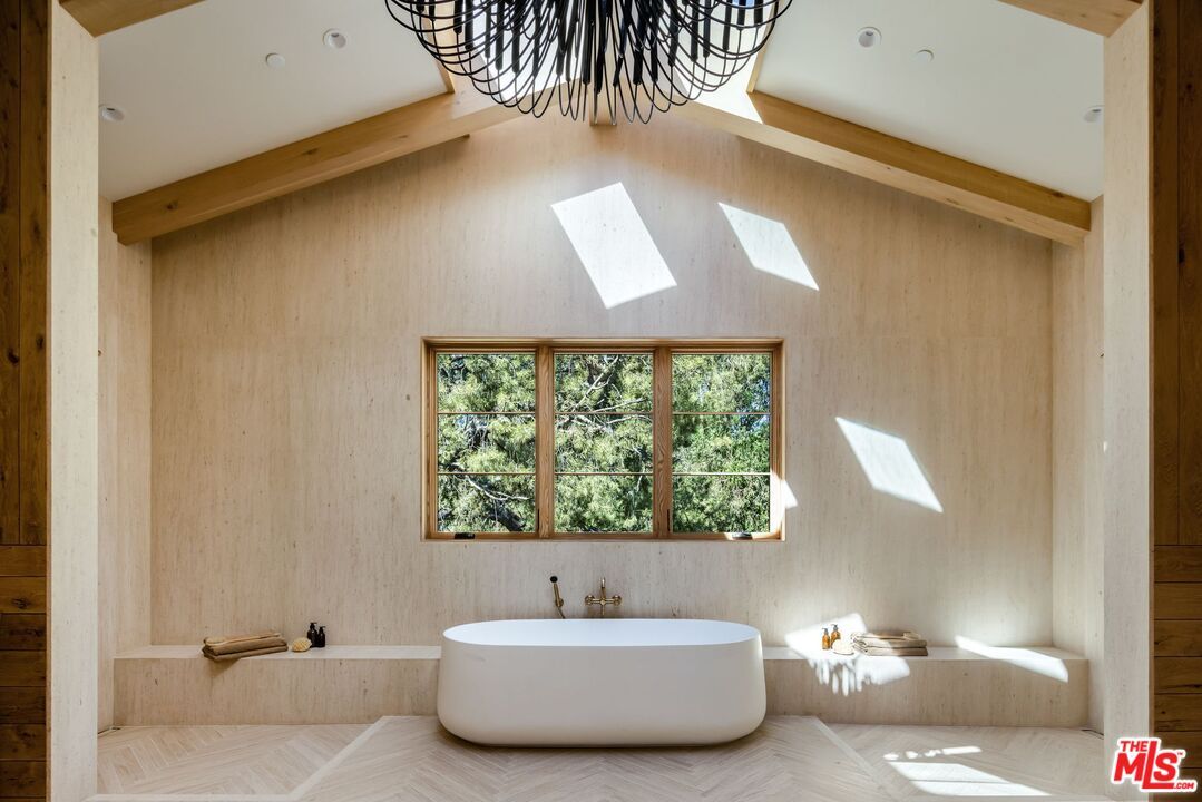 Bathroom, Interior, Recessed Lighting, Wood Texture Flooring, Wooden Walls