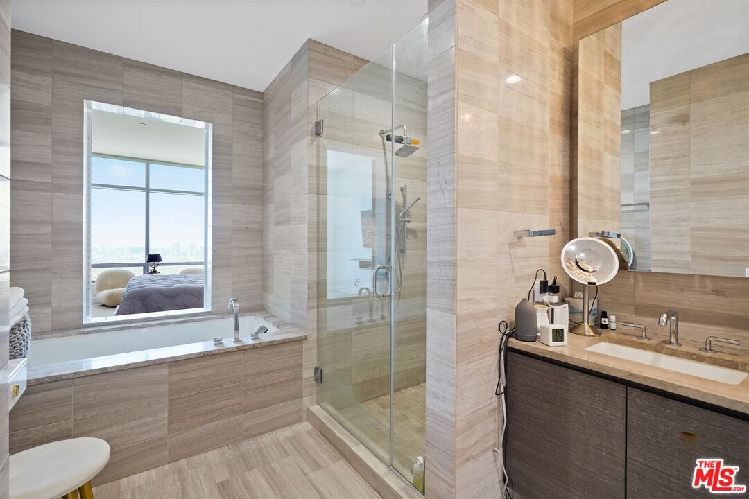 Bathroom, Glass Shower, Interior, Recessed Lighting, Wood Texture Flooring
