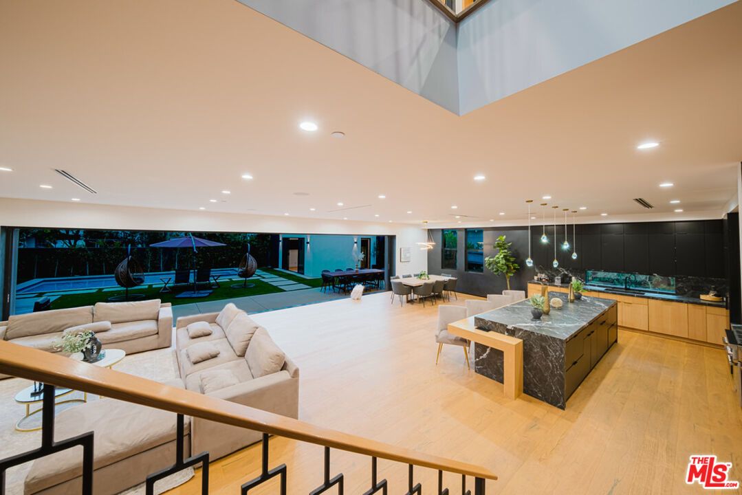 Billiard Table, Dining room, Game Room, Interior, Kitchen, Living room, Pendant Lights, Recessed Lighting, Wood Texture Flooring