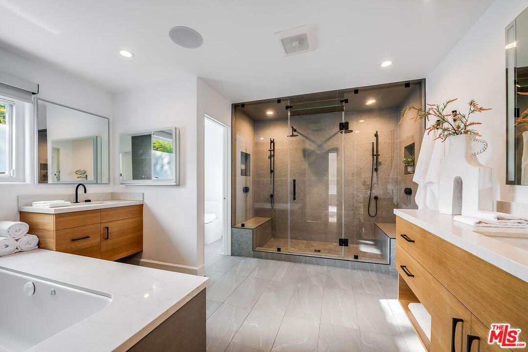 Bathroom, Dual Sink Vanities, Glass Shower, Interior, Recessed Lighting