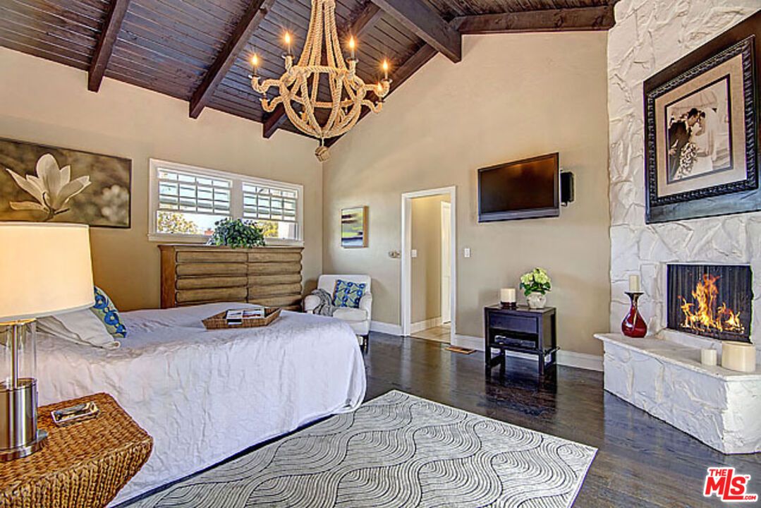 Bedroom, Chandelier, Fireplace, Interior, Wooden Beams, Wooden Ceilings, Wood Texture Flooring