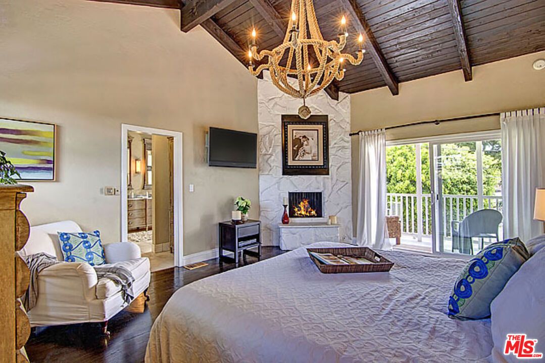 Bedroom, Chandelier, Fireplace, Interior, Wooden Beams, Wooden Ceilings, Wood Texture Flooring