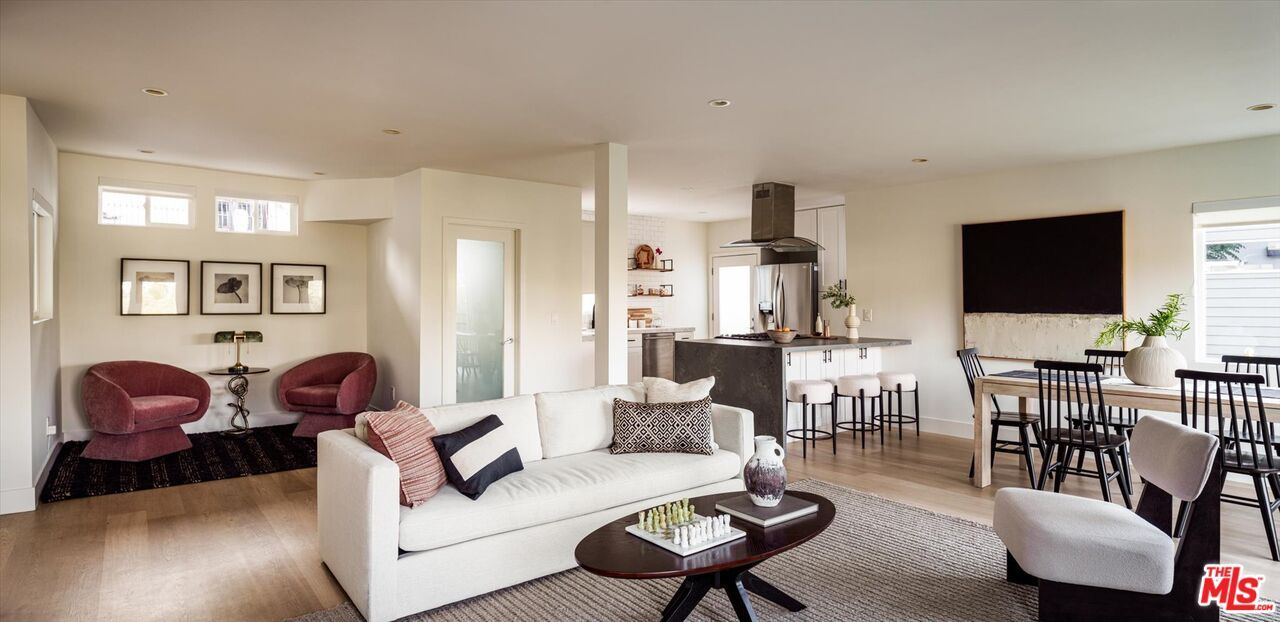 Dining room, Interior, Kitchen, Living room, Recessed Lighting, Wood Texture Flooring