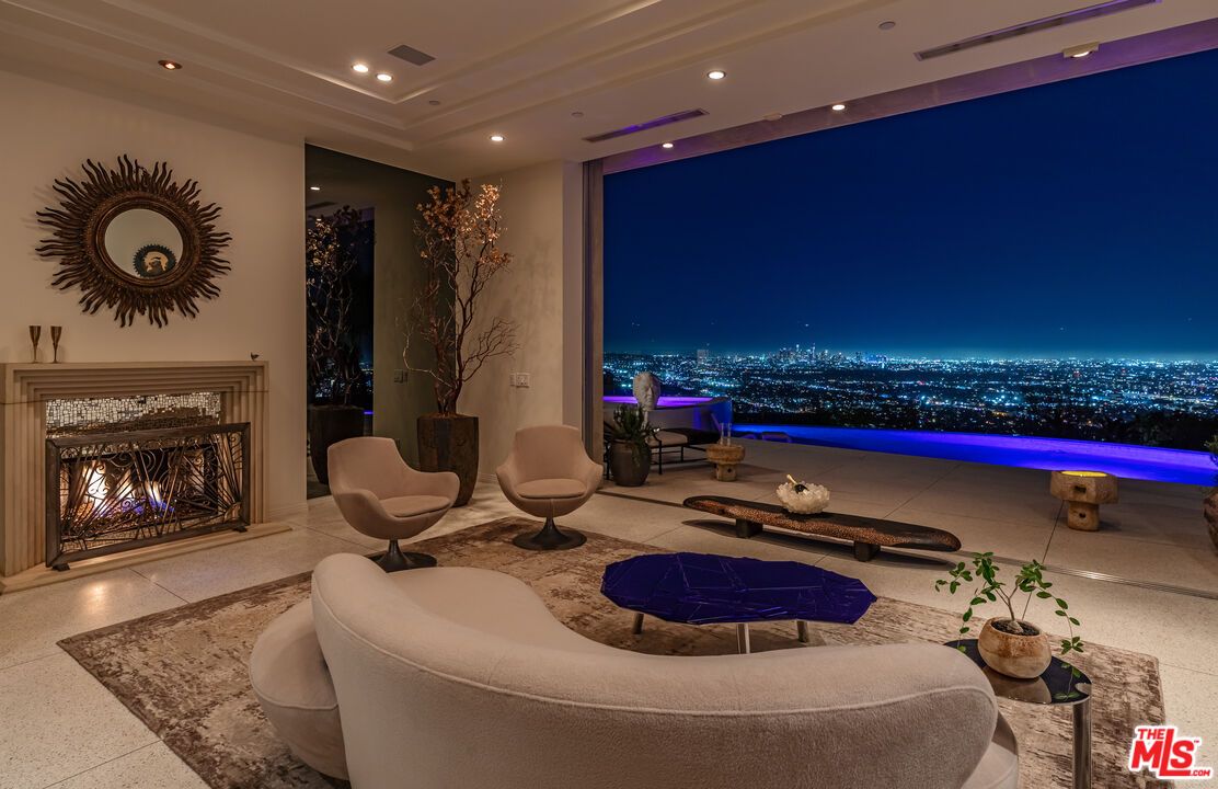 Fireplace, Interior, Living room, Pool, Recessed Lighting