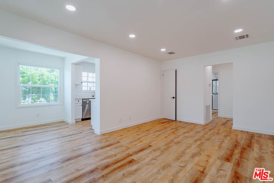 Empty room, Interior, Kitchen, Recessed Lighting, Wood Texture Flooring