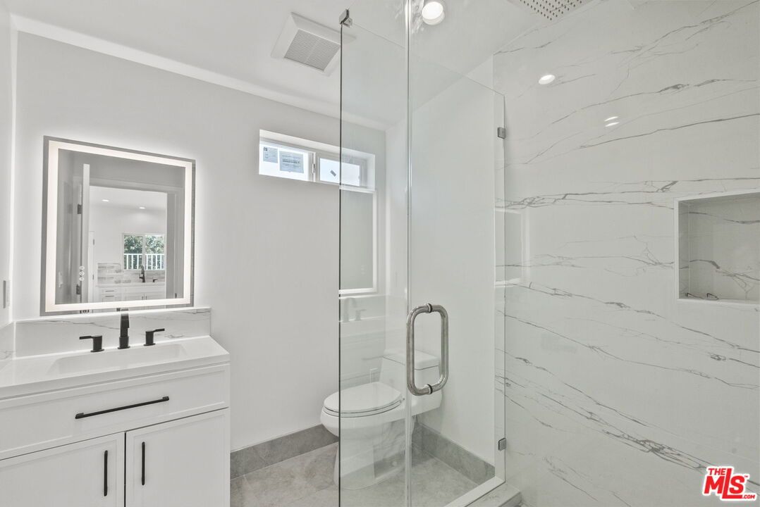 Bathroom, Glass Shower, Interior, Marble Walls, Recessed Lighting