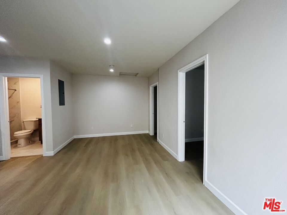 Bathroom, Empty room, Interior, Recessed Lighting, Wood Texture Flooring