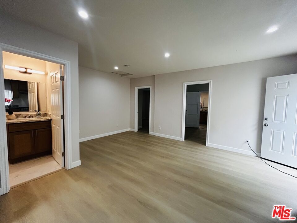 Bathroom, Empty room, Interior, Kitchen, Recessed Lighting, Wood Texture Flooring