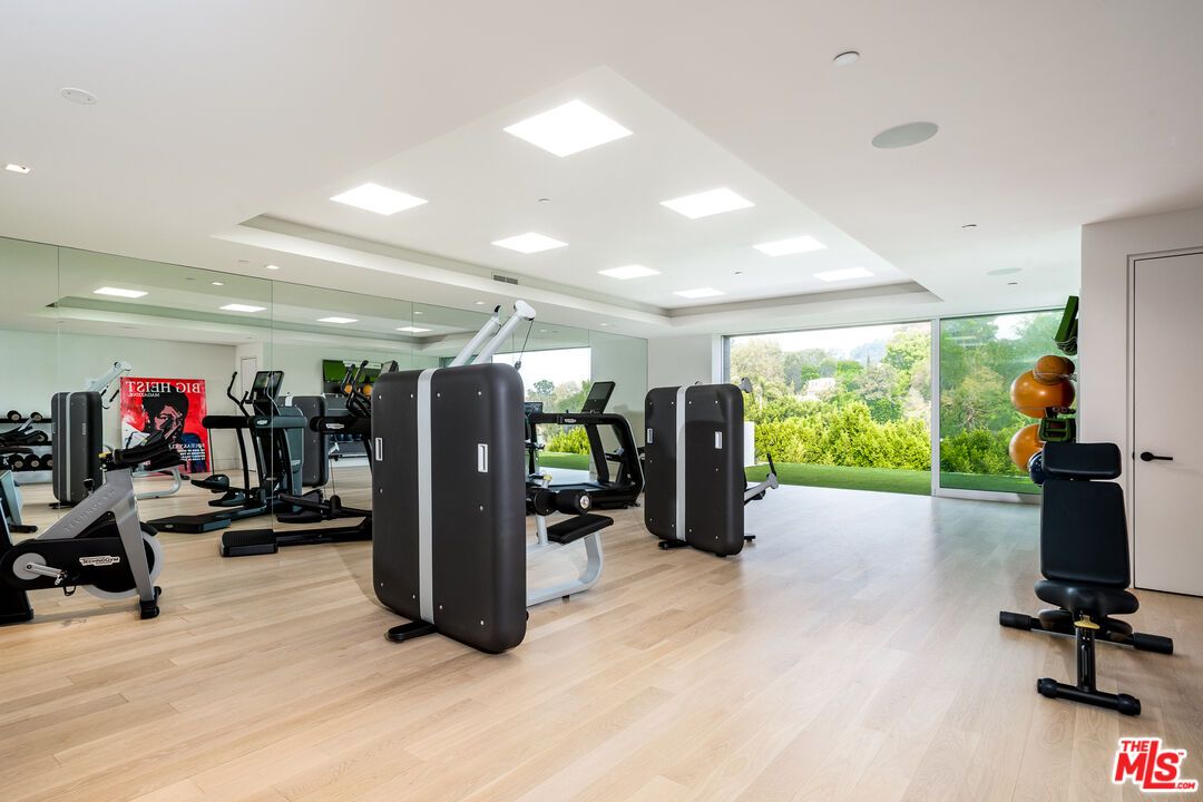 Fitness Equipment, Gym, Interior, Recessed Lighting, Wood Texture Flooring