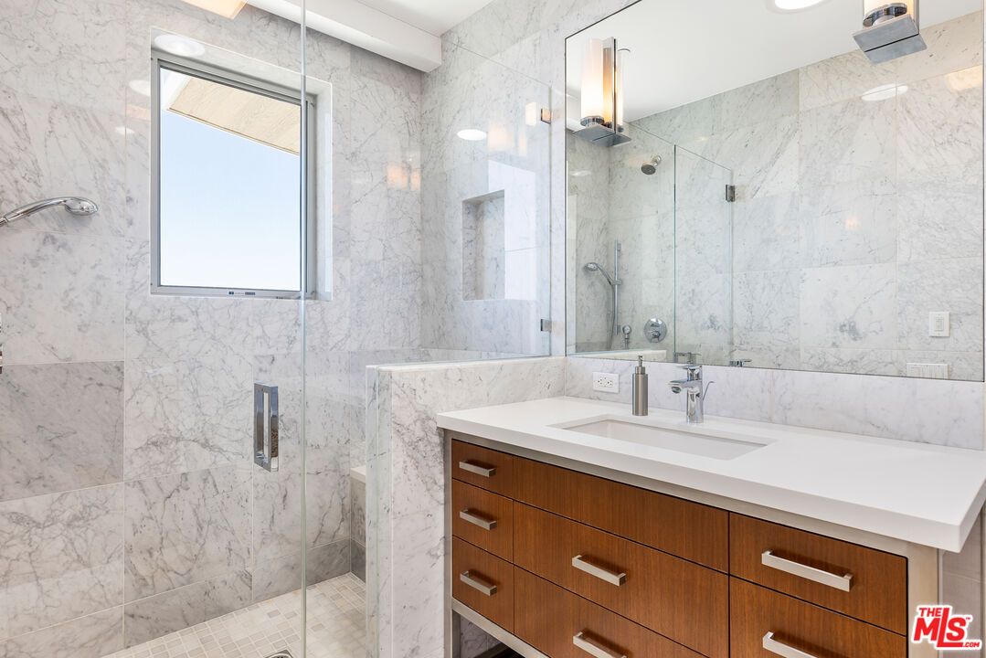 Bathroom, Glass Shower, Interior, Marble Walls, Recessed Lighting