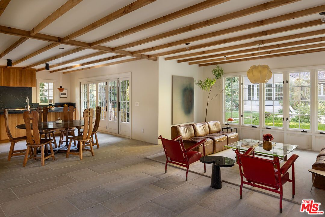 Dining room, Interior, Living room, Pendant Lights, Wooden Beams