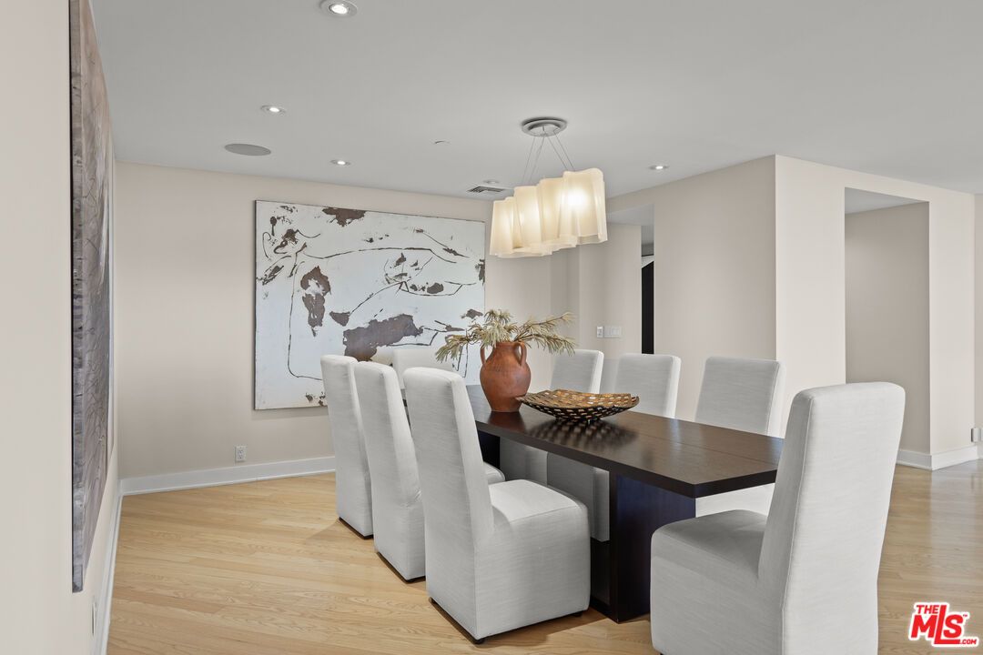 Dining room, Interior, Pendant Lights, Recessed Lighting, Wood Texture Flooring