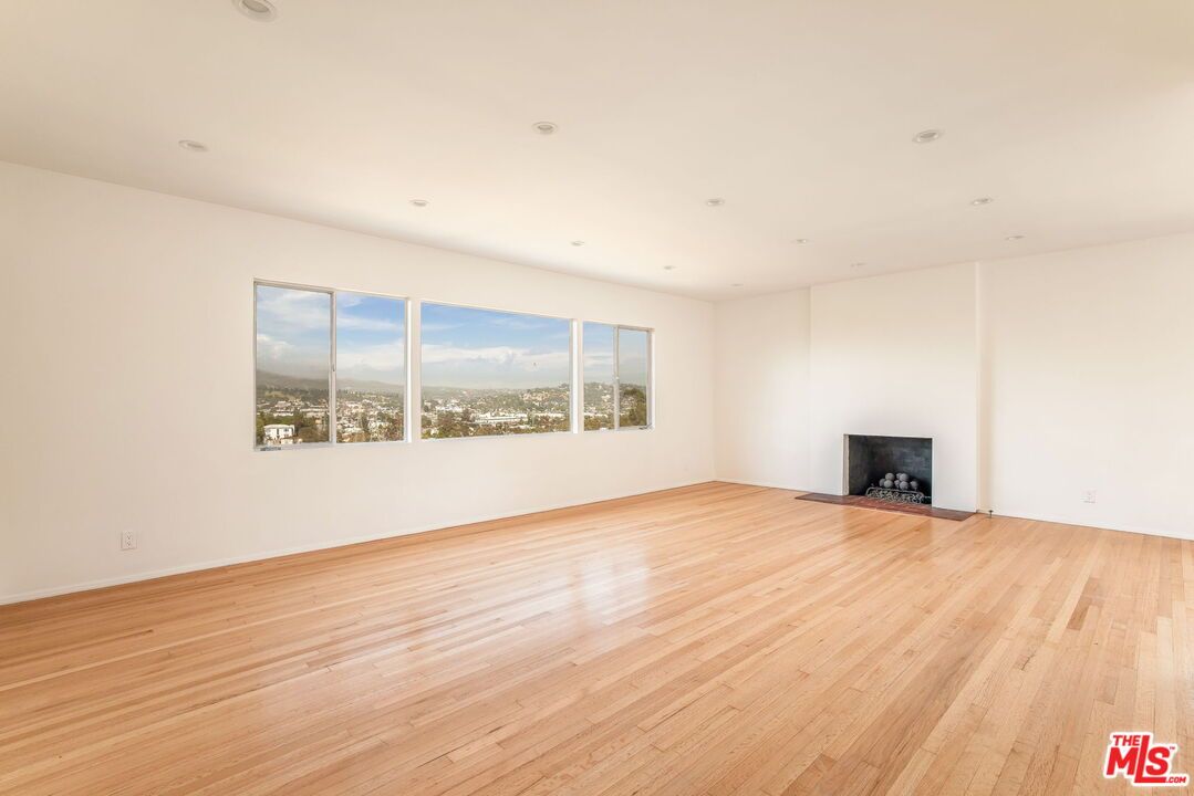 Empty room, Fireplace, Interior, Recessed Lighting, Wood Texture Flooring