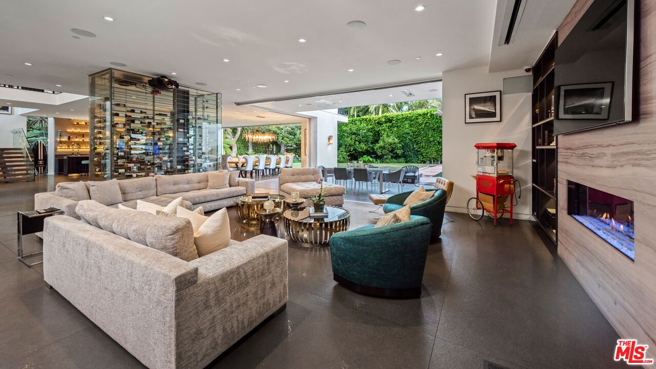 Dining room, Fireplace, Interior, Living room, Recessed Lighting, Wine Storage