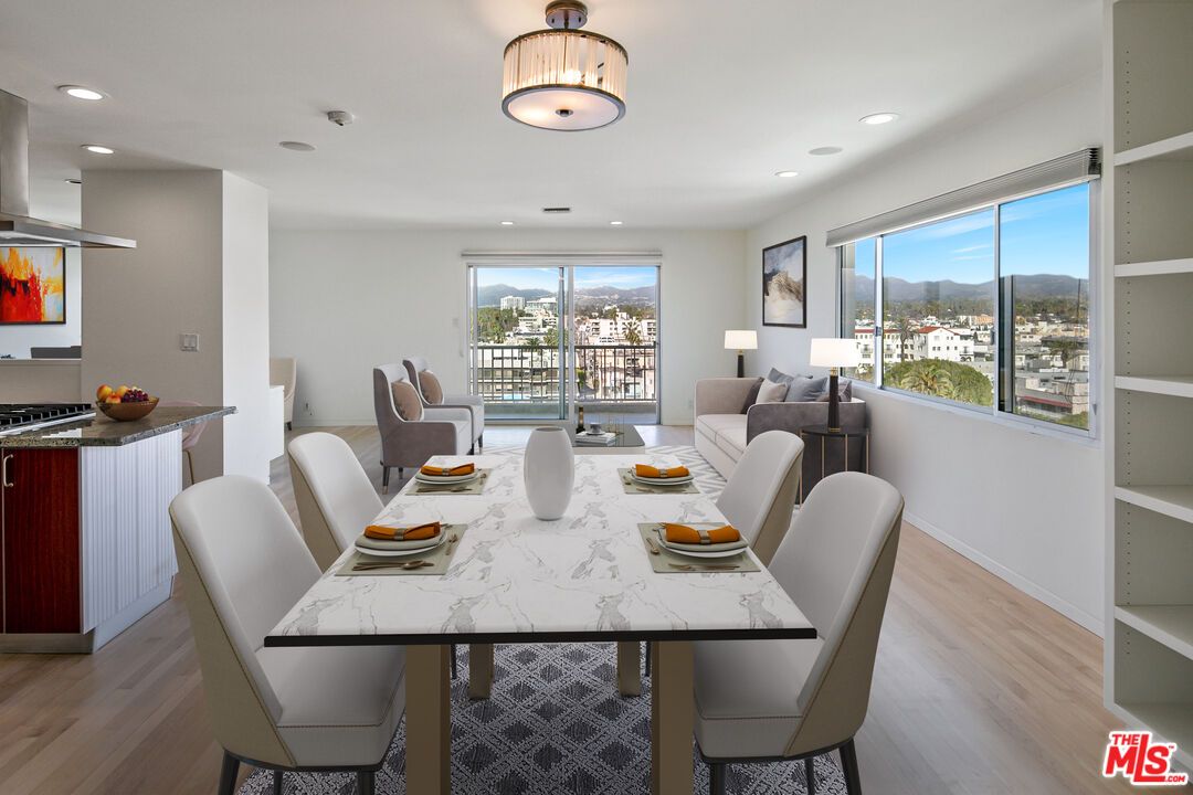 Dining room, Interior, Recessed Lighting, Wood Texture Flooring