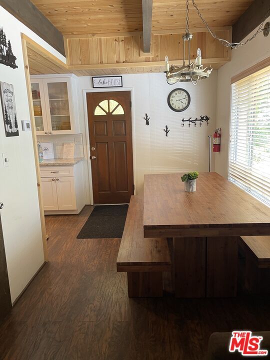 Dining room, Interior, Pendant Lights, Wooden Beams, Wooden Ceilings, Wood Texture Flooring