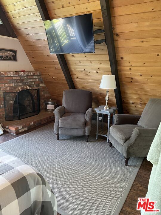 Bedroom, Fireplace, Interior, Wooden Ceilings, Wood Texture Flooring, Wooden Walls