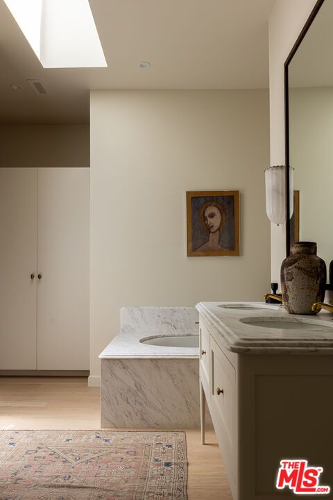 Bathroom, Interior, Recessed Lighting, Wood Texture Flooring