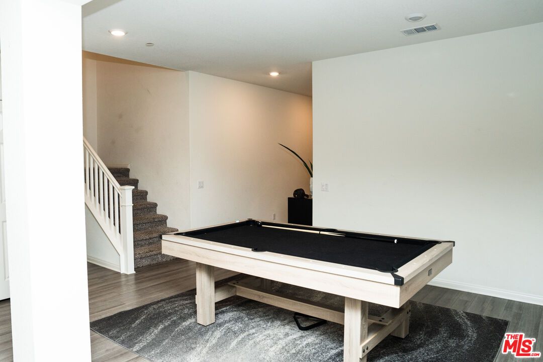 Billiard Table, Game Room, Interior, Recessed Lighting, Wood Texture Flooring