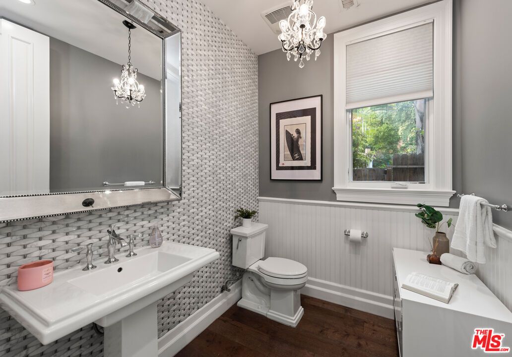 Bathroom, Chandelier, Interior, Pendant Lights, Wood Texture Flooring