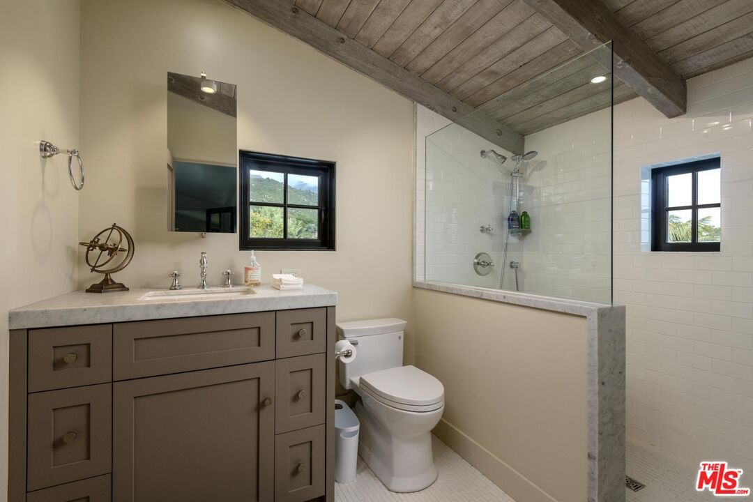 Bathroom, Glass Shower, Interior, Recessed Lighting, Wooden Beams, Wooden Ceilings