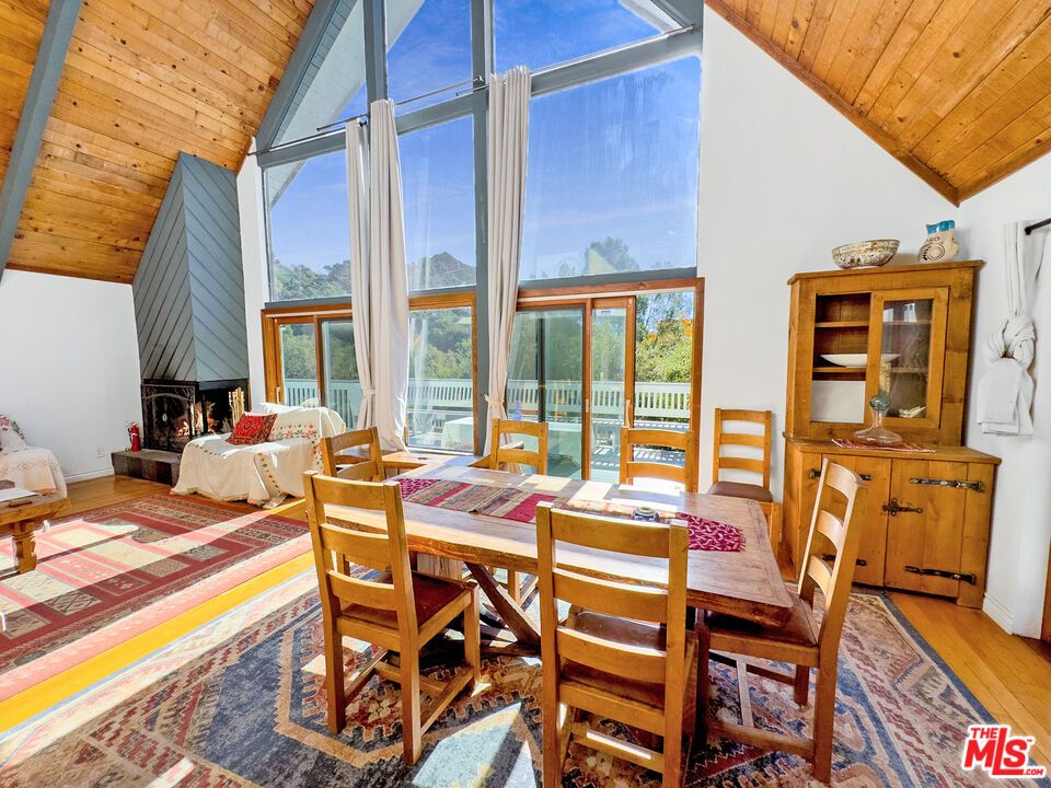 Dining room, Fireplace, Interior, Wooden Ceilings, Wood Texture Flooring