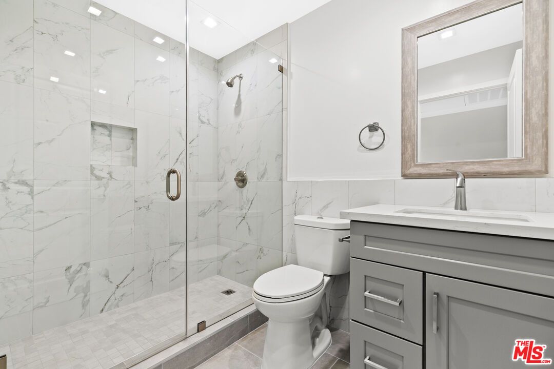 Bathroom, Glass Shower, Interior, Marble Walls, Recessed Lighting