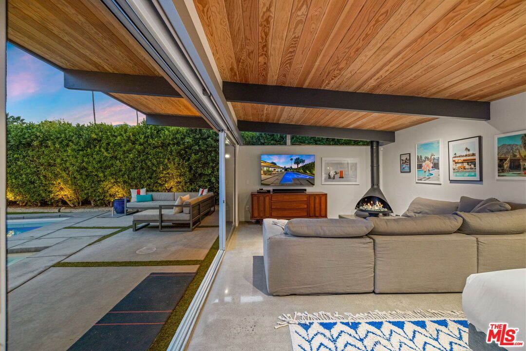 Exterior, Fireplace, Living room, Wooden Ceilings